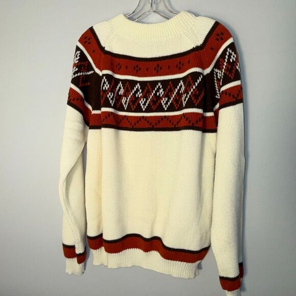 Vintage 70’s JCPenney Nordic Fair Isle Buttercream Men’s Ski Sweater Acrylic Siz - Picture 2 of 12